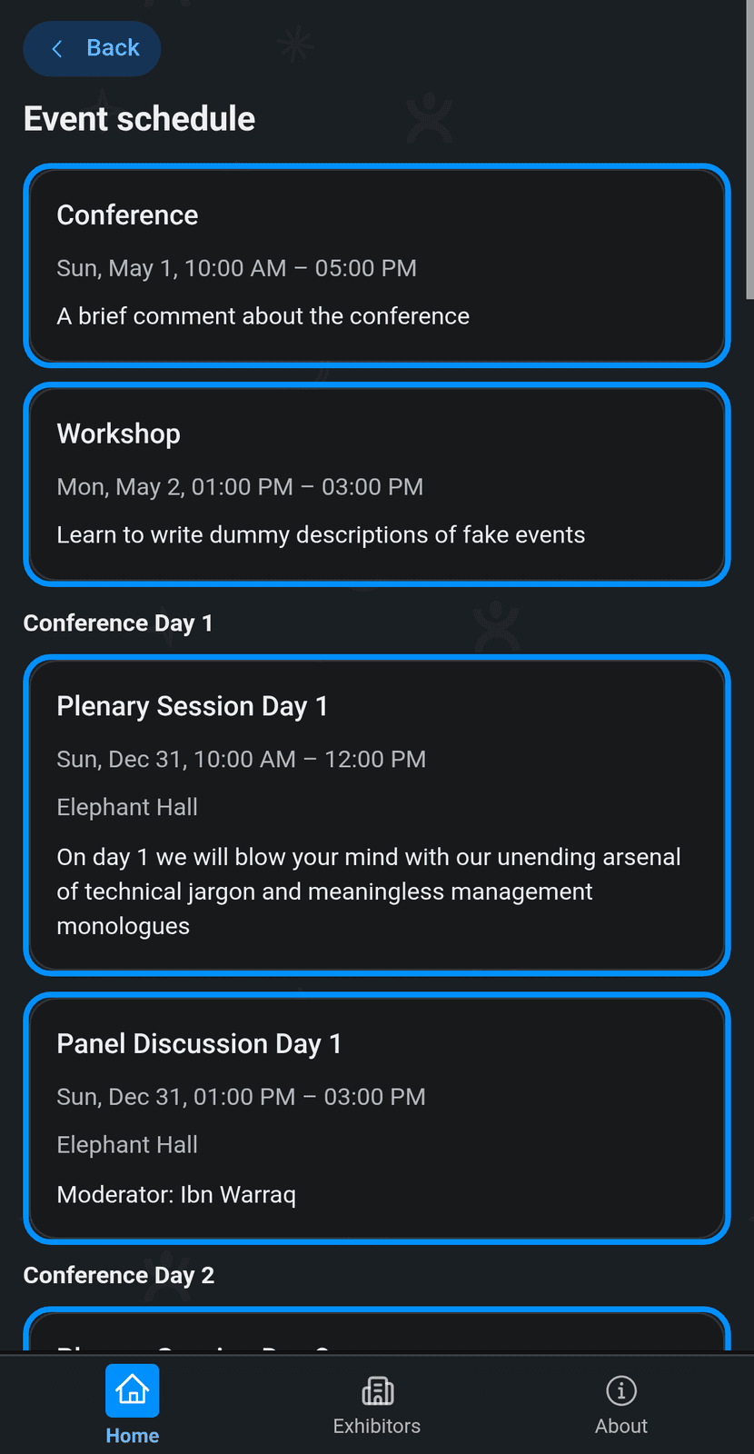 Event app agenda