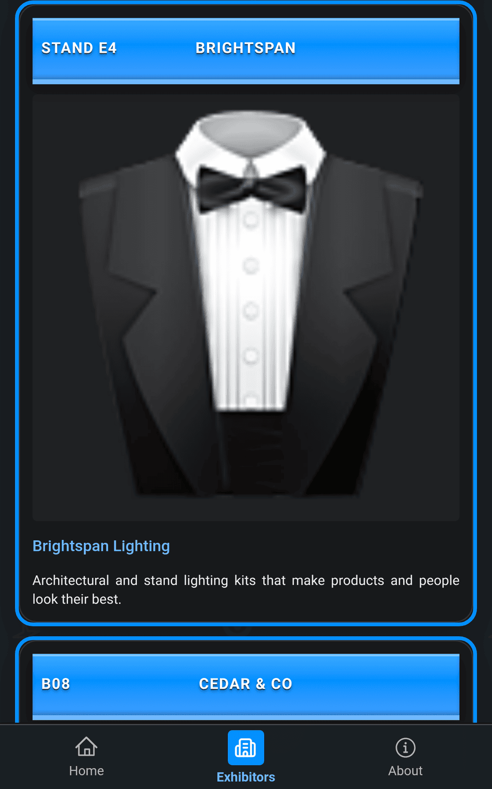 Event app exhibitor list